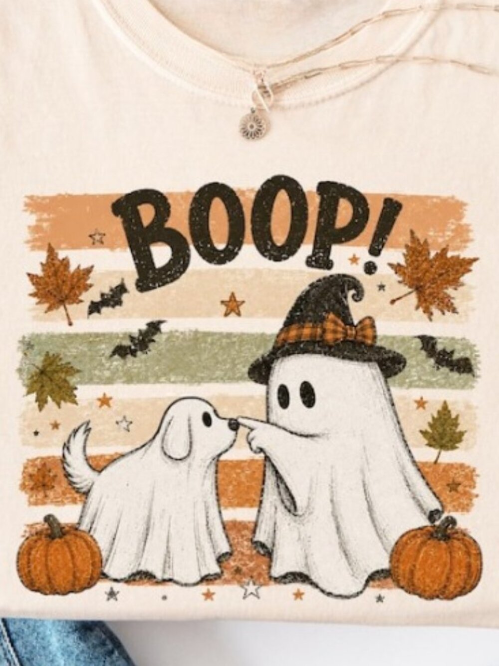 Retro Boo-p Ghost Dog T-Shirt, Funny Halloween Dog Mom Tee - Picture 2 of 4